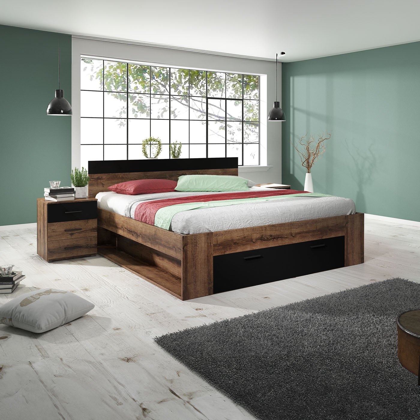 Houten Bed met Lade Bern - Walnoot - Bedframe