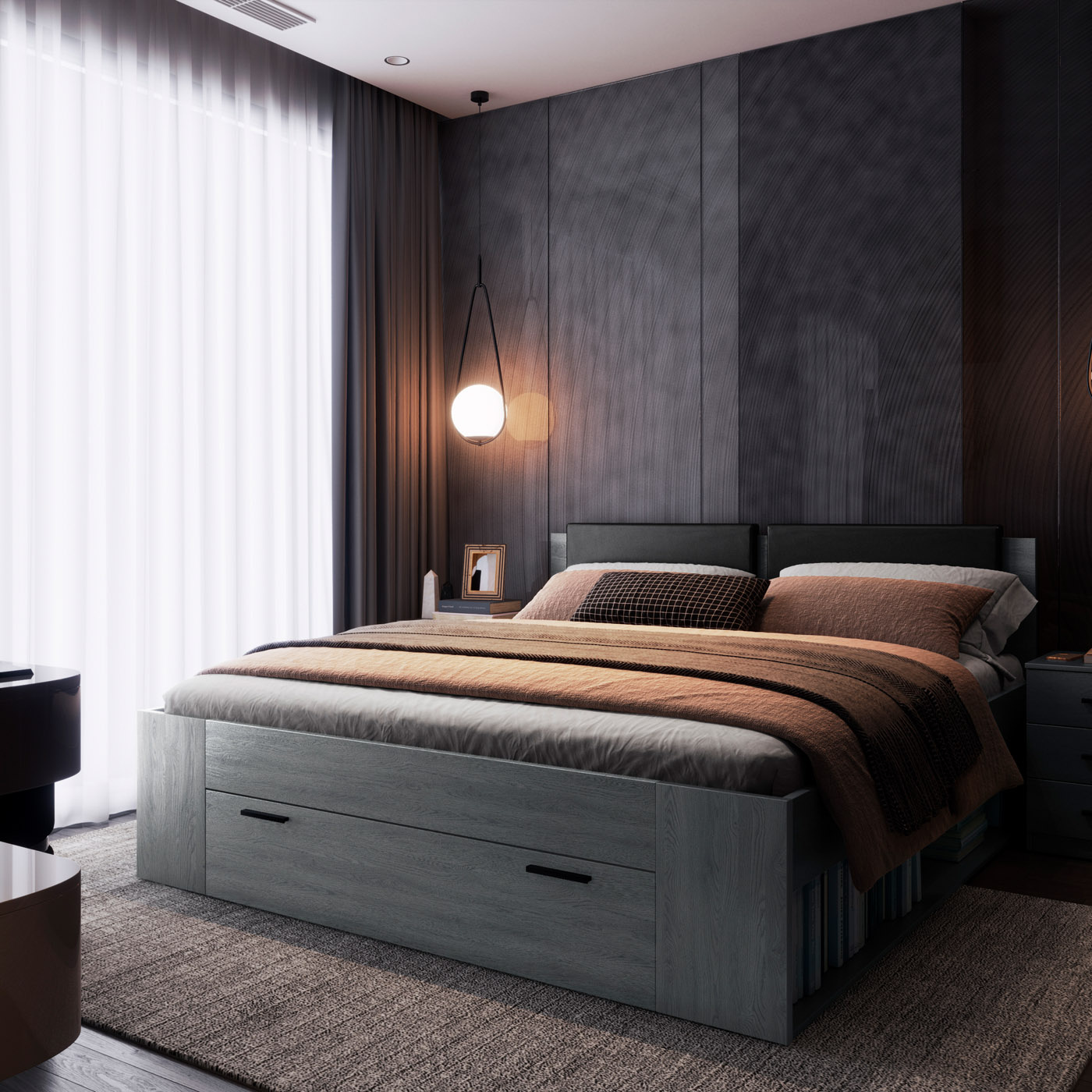 Houten Bed met Lade Genua - Antraciet - Bedframe