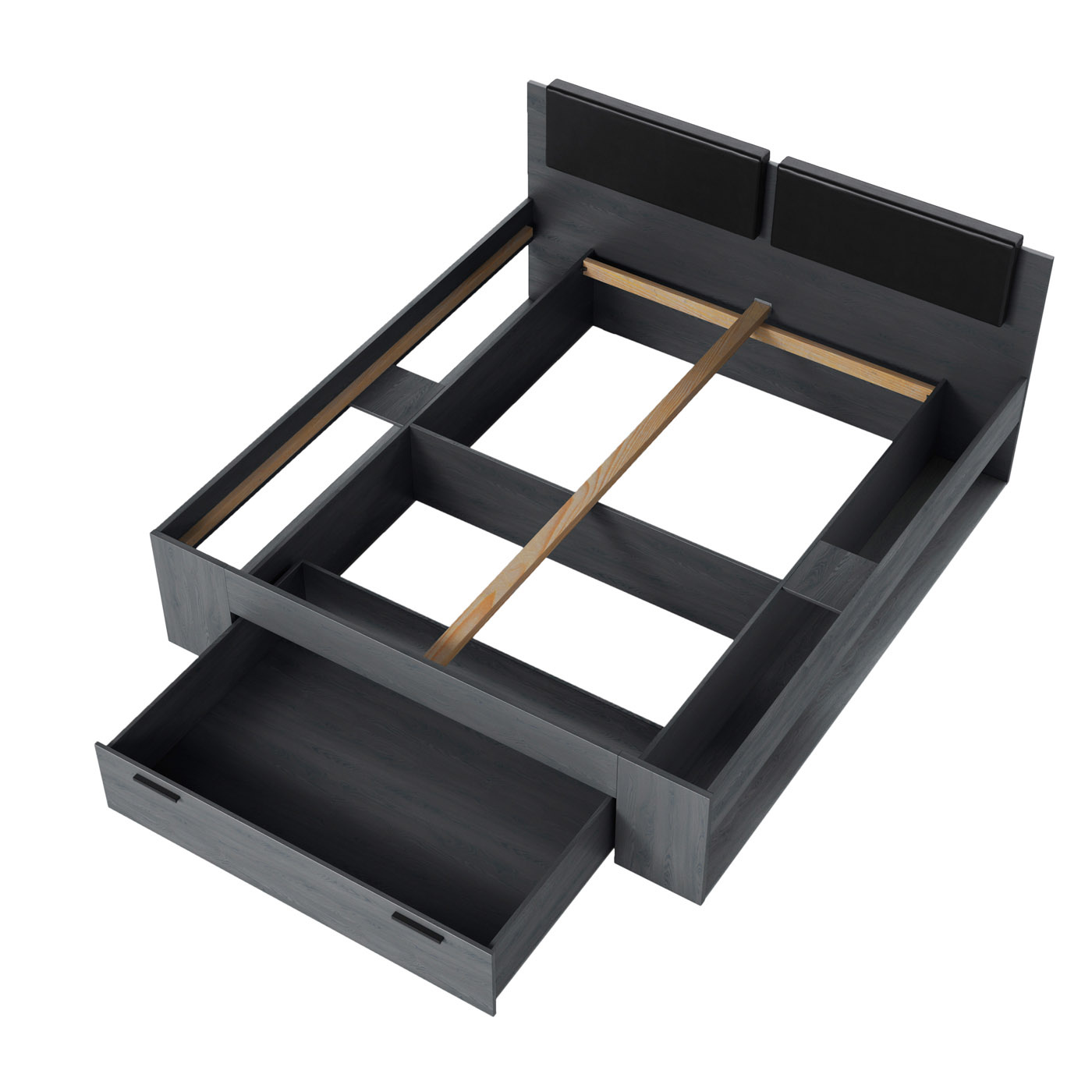 Houten Bed met Lade Genua - Antraciet - Bedframe