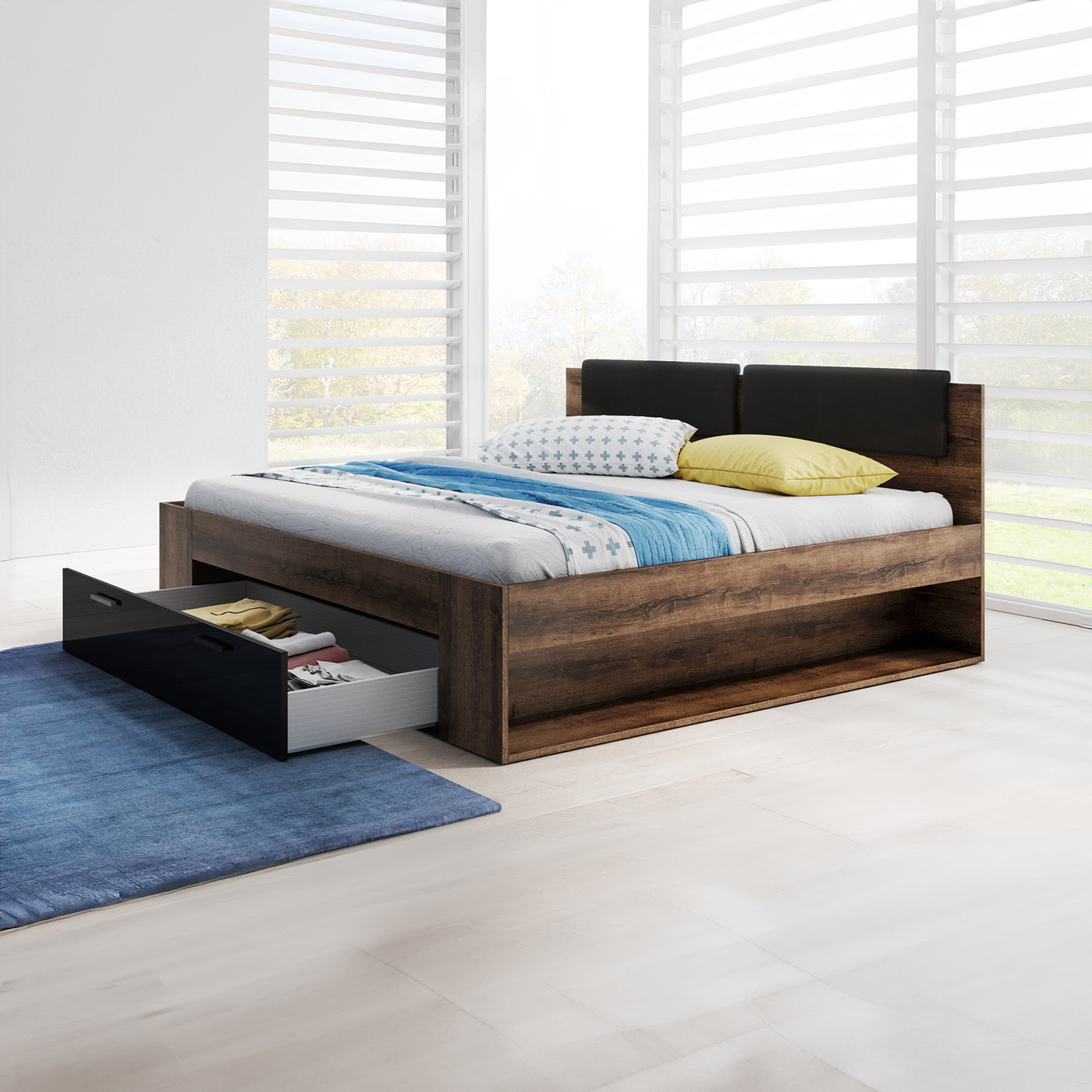 Houten Bed met Lade Genua - Walnoot - Bedframe