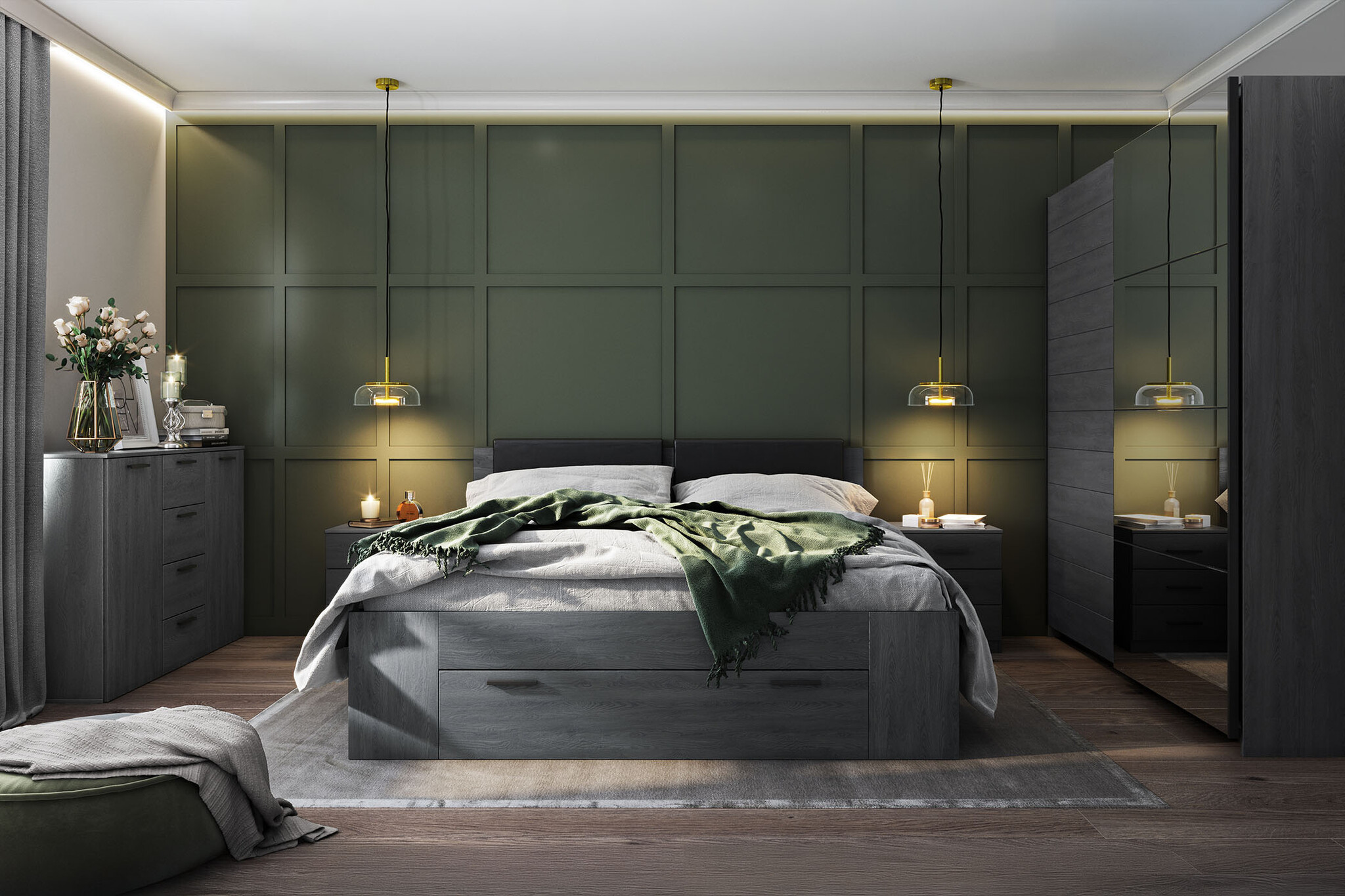 Houten Bed met Lade Genua - Antraciet - Bedframe