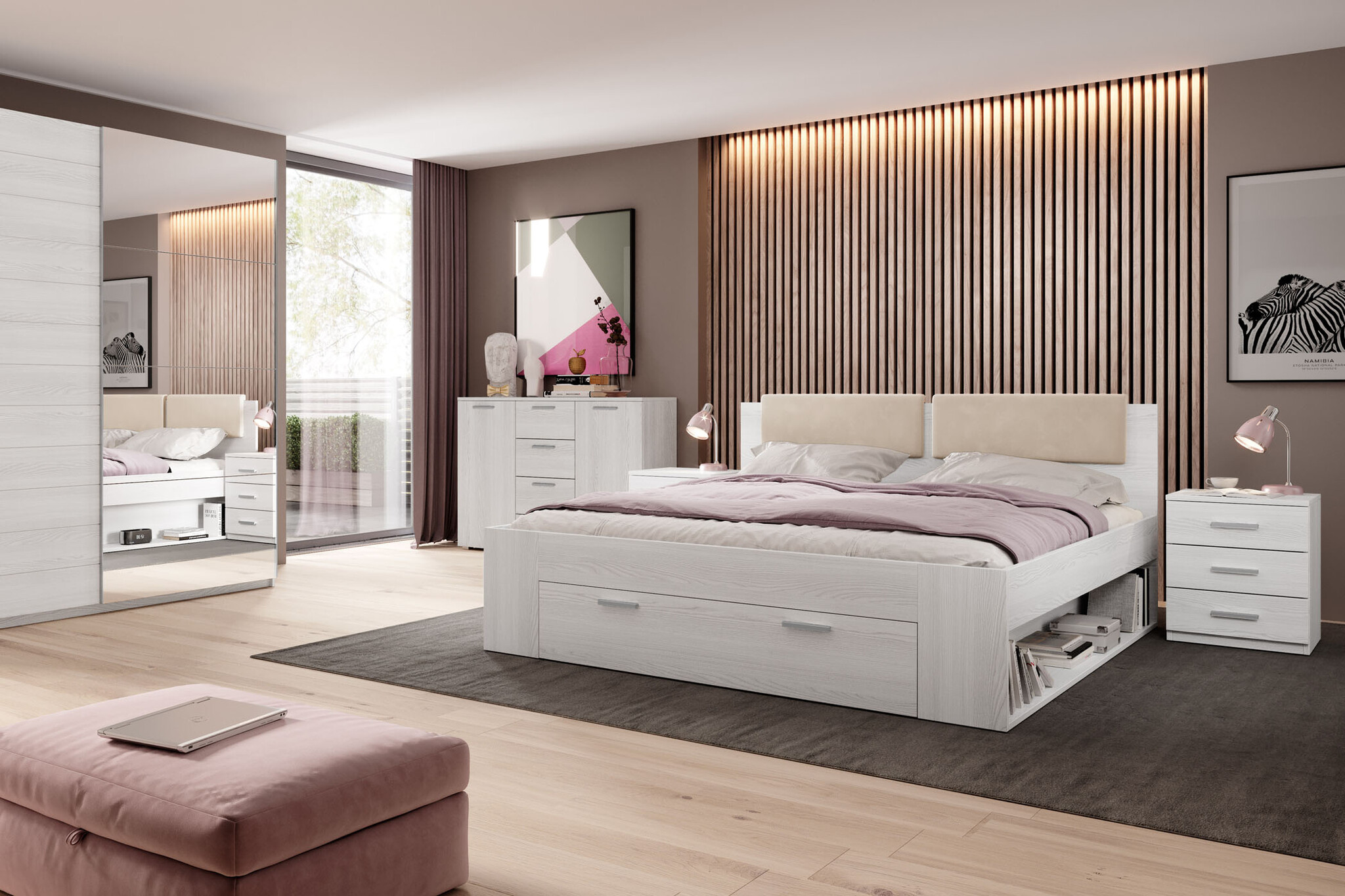 Houten Bed met Lade Genua - Wit - Bedframe