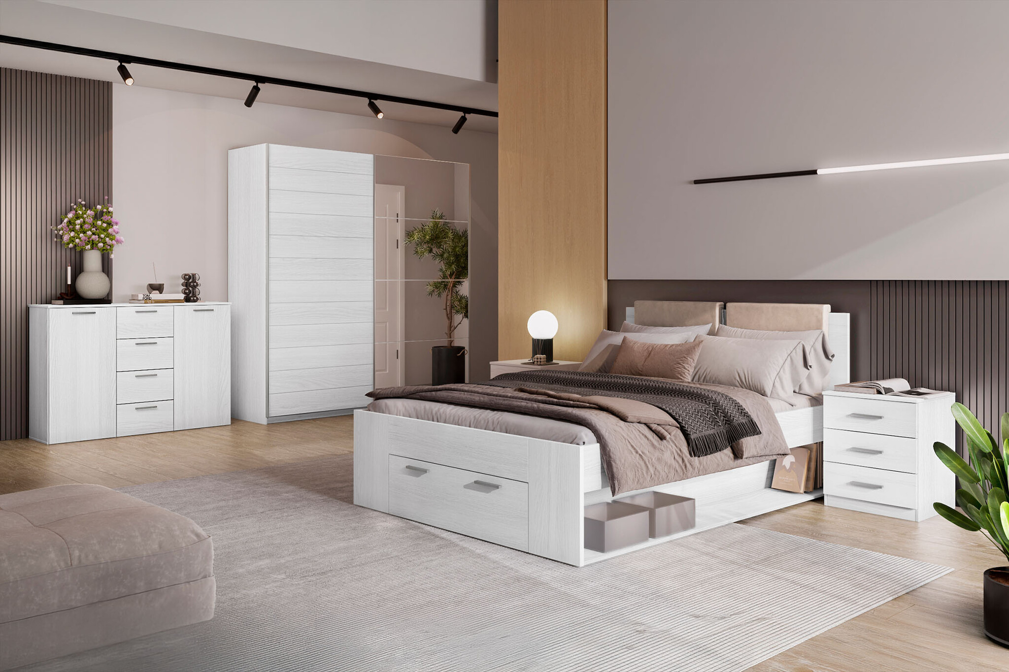 Houten Bed met Lade Genua - Wit - Bedframe
