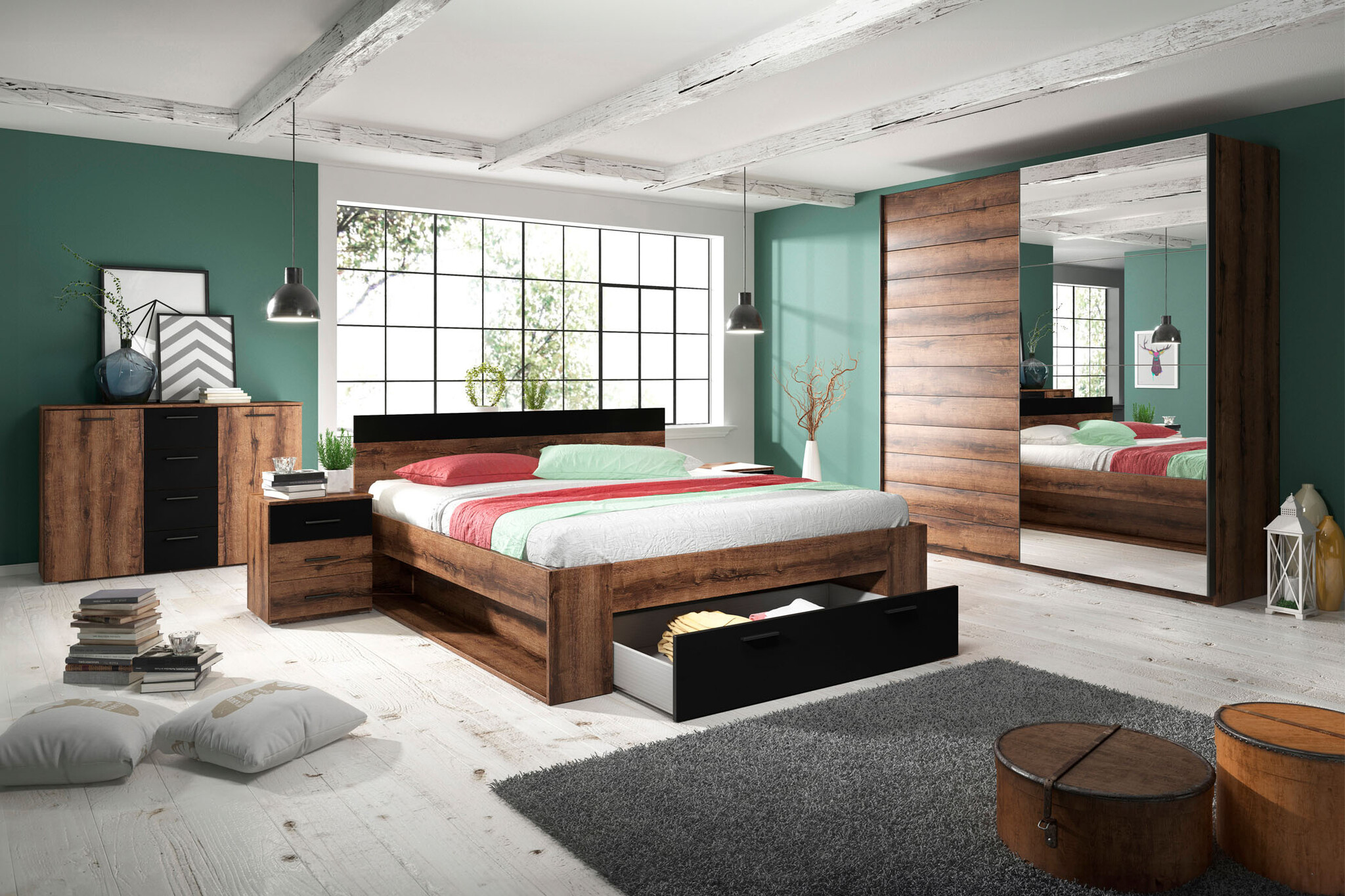 Houten Bed met Lade Bern - Walnoot - Bedframe