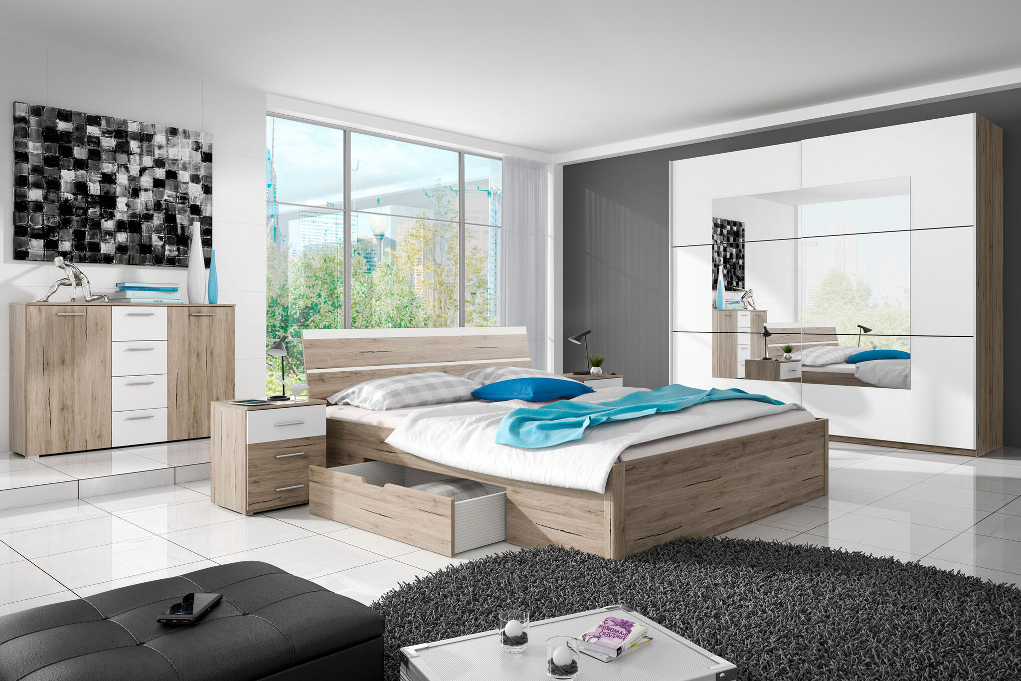 Houten Bed met Laden Brest - Beige - Bedframe