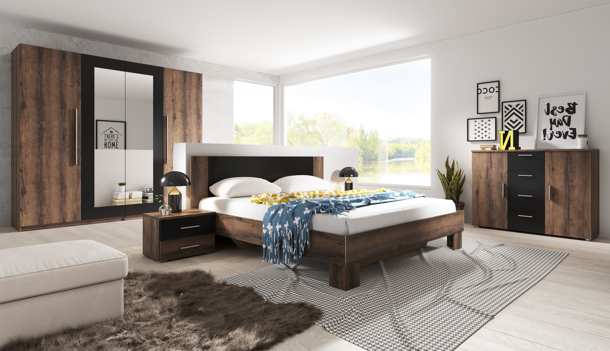 Houten Bed Verona - Walnoot - incl. Nachtkastjes - Bedframe