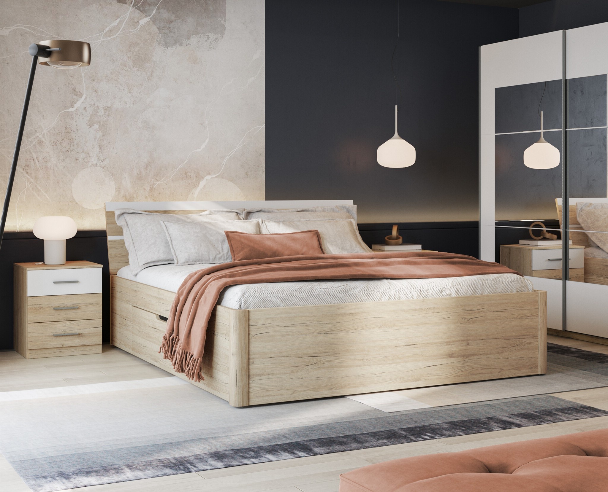 Houten Bed met Laden Brest - Beige - Bedframe