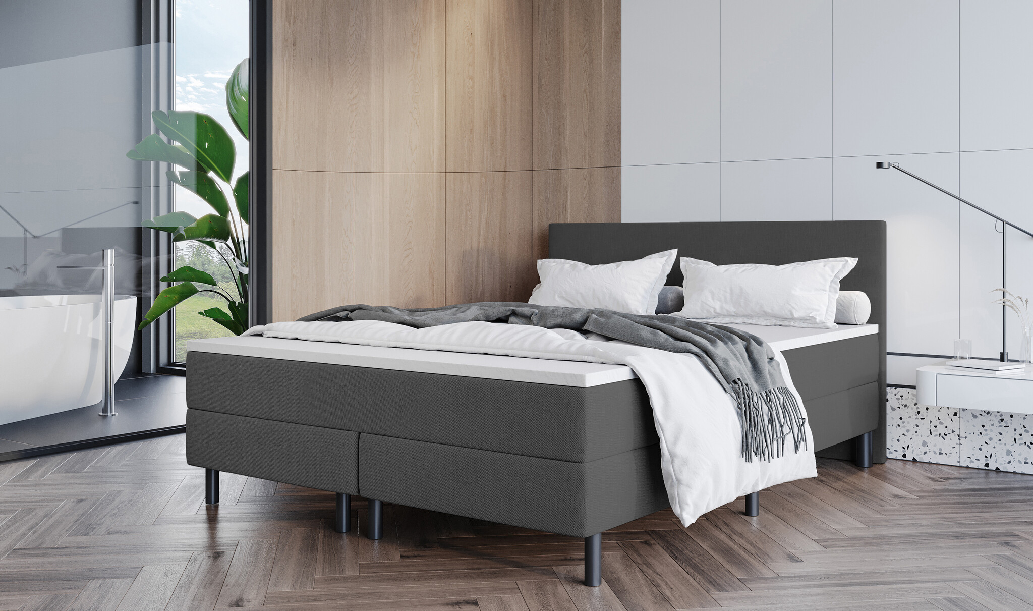 OP=OP Boxspring Basic 140 x 200 Skai Antraciet
