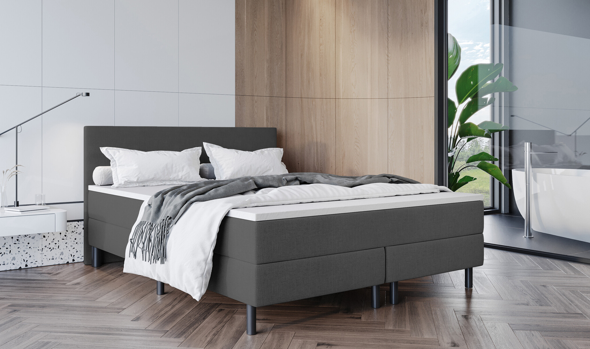 OP=OP Boxspring Basic 140 x 200 Skai Antraciet