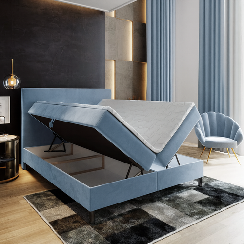 OP=OP Opberg Boxspring Basic 200 x 200 IJsblauw incl. Voetbord