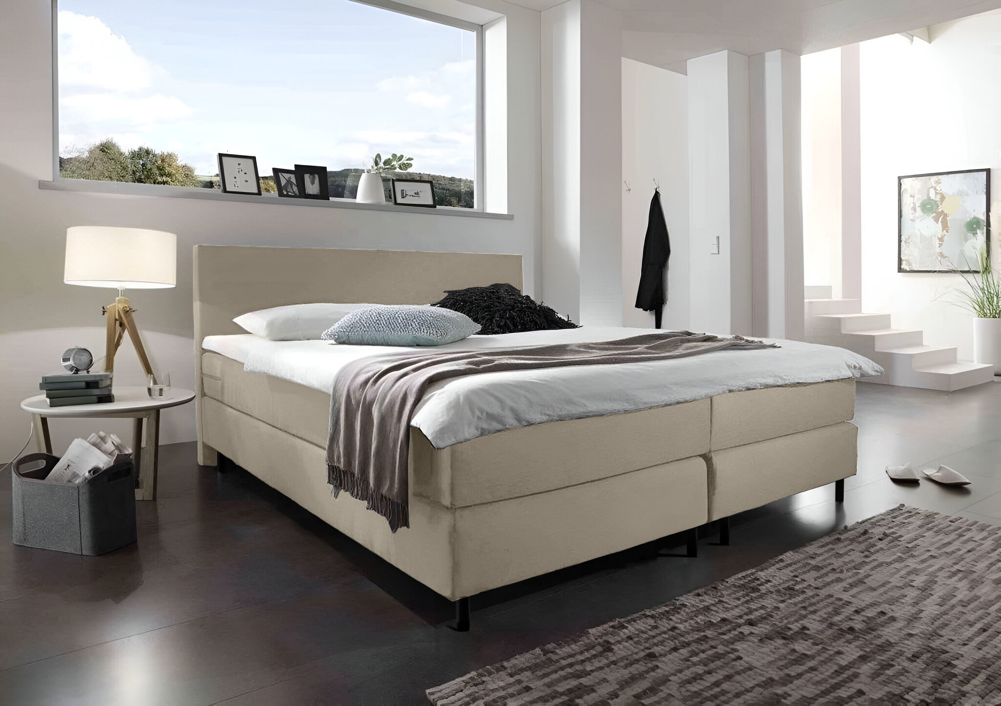 OP=OP Vaste Boxspring 180 x 200 Licht Beige - Extra Hoog (30 cm) - Zonder hoofdbord