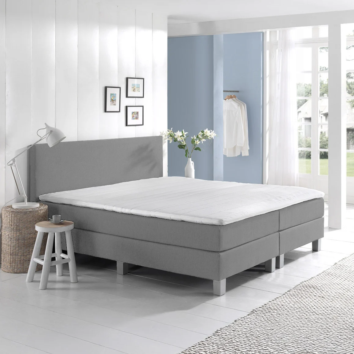 OP=OP Vaste Boxspring 180 x 200 Grijs- Groot Matras - Zonder hoofdbord afbeelding