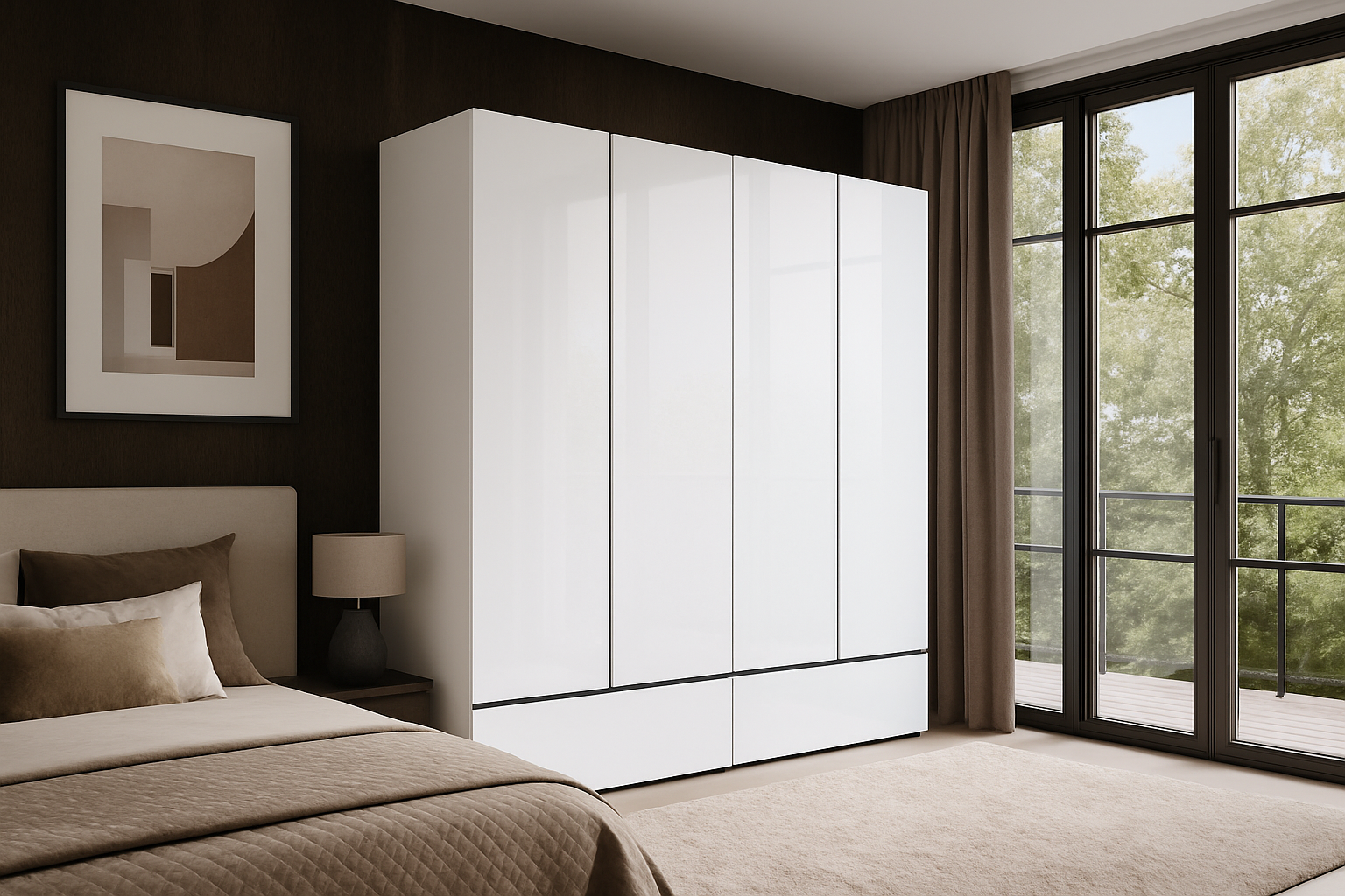Home365 Kledingkast Crotone - Wit - 4-Deurs met Lades afbeelding
