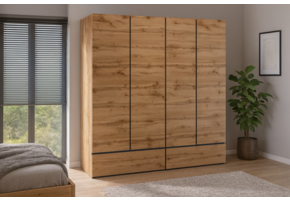 Kledingkast Crotone - Eiken - 4-Deurs met Lades