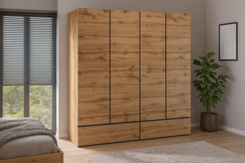Kledingkast Crotone - Eiken - 4-Deurs met Lades
