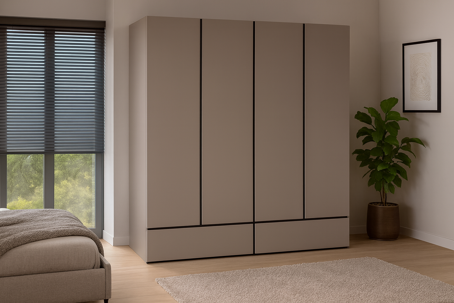 Home365 Kledingkast Crotone - Taupe - 4-Deurs met Lades afbeelding