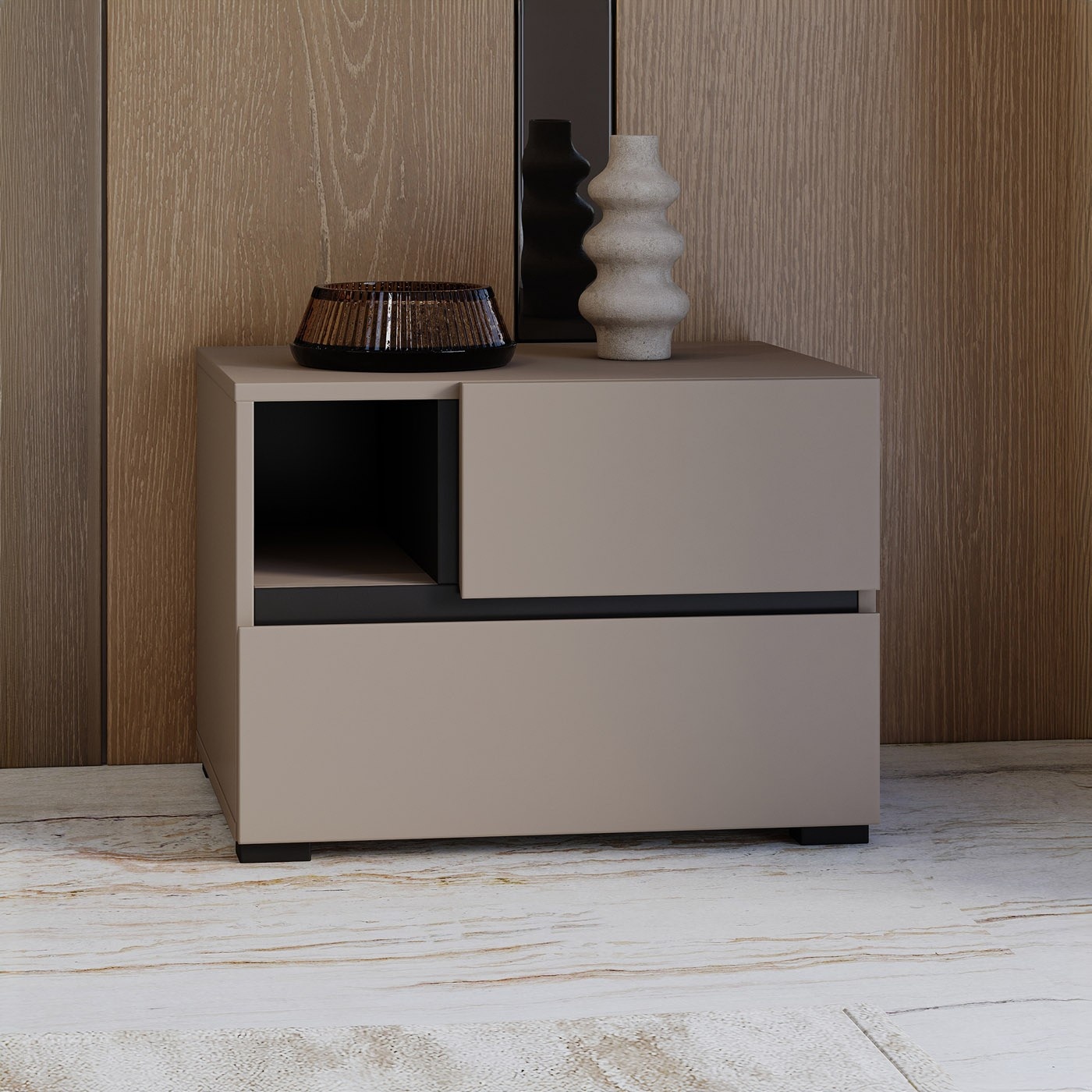 Home365 Nachtkastje met Lades Crotone - Taupe afbeelding