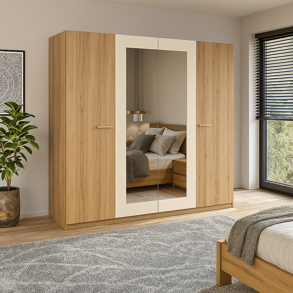 Home365 Kledingkast Verdal - 4-Deurs incl. Spiegel afbeelding