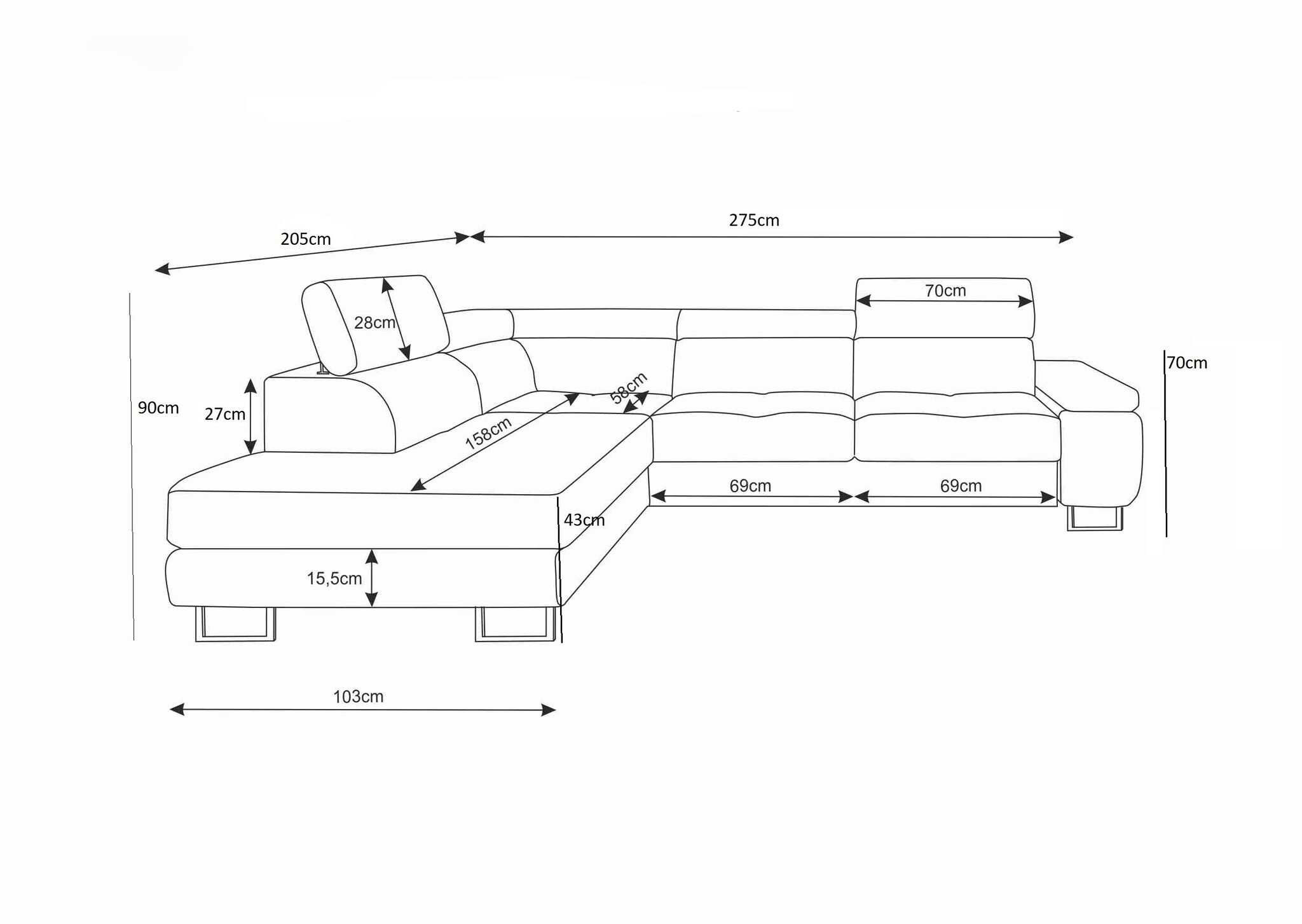 Slaapbank met opbergruimte Sem | Hoekbank