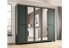 Kledingkast Elvas - Donkergroen - 5-Deurs incl. Spiegel