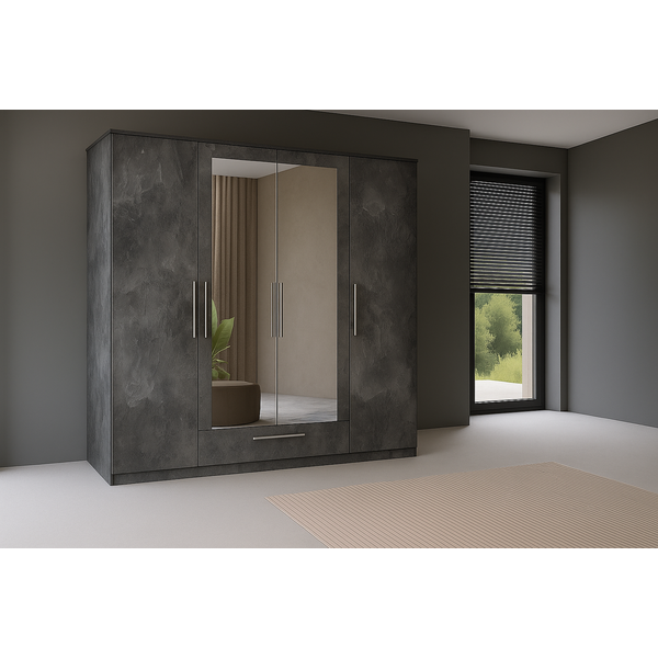 Home365 Kledingkast Nîmes – 4-Deurs incl. Spiegel - Marmer
