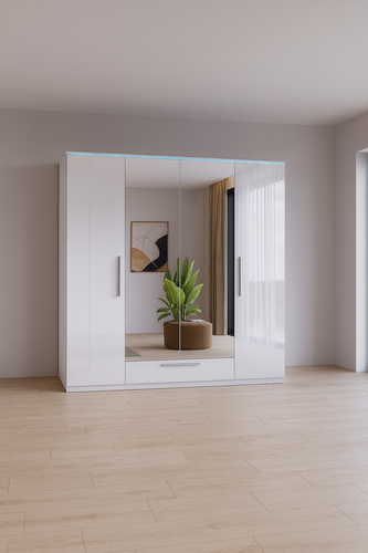 Kledingkast Nîmes – 4-Deurs incl. Spiegel - Wit