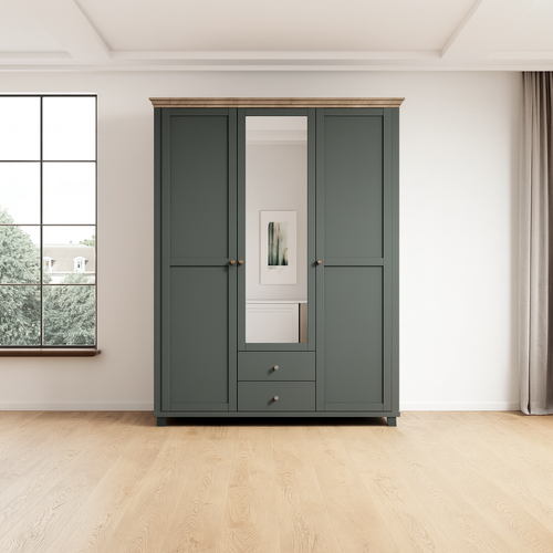 Kledingkast Elvas - Donkergroen - 3-Deurs incl. Spiegel