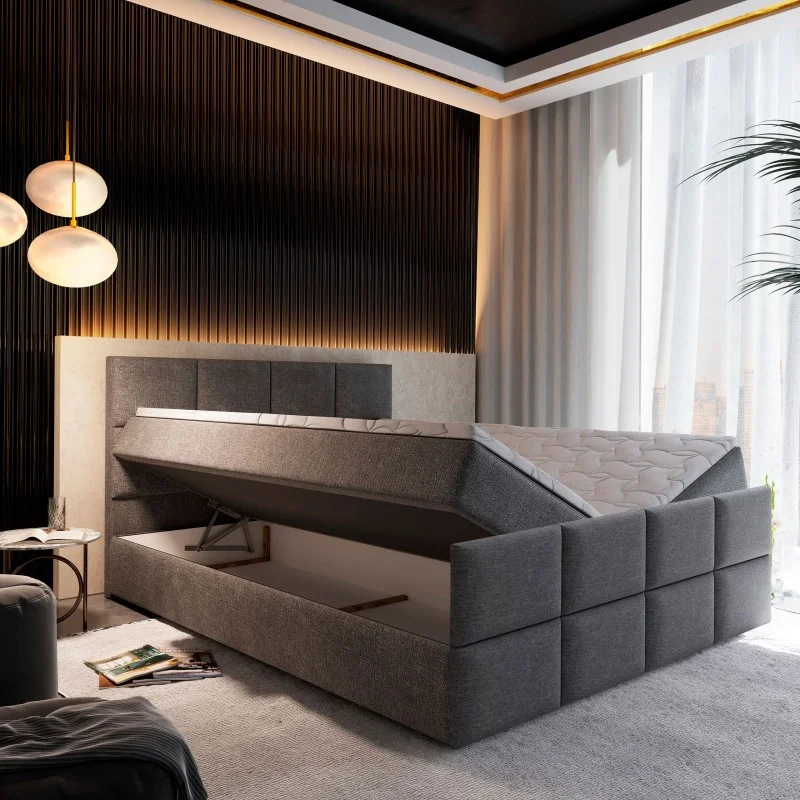 OP=OP Opberg Boxspring Levi 180 x 220 cm Skaileer Taupe - Extra Hoog - Incl. voetbord