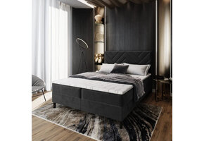 OP=OP Opberg Boxspring 180 x 200 Zwart - Chevron - Incl. Voetbord - Extra Hoog!