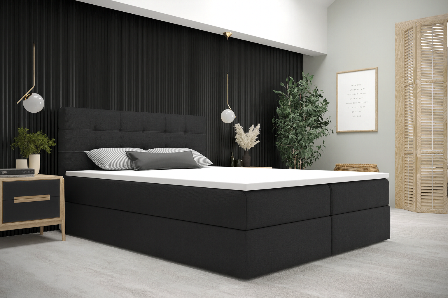 OP=OP Boxspring met opbergruimte Bloss - 160 x 200 Zwart/Antraciet - Extra hoog