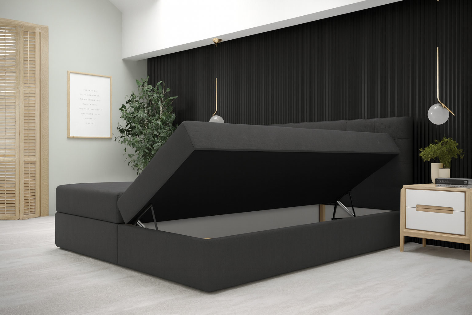 OP=OP Boxspring met opbergruimte Bloss - 160 x 200 Zwart/Antraciet - Extra hoog