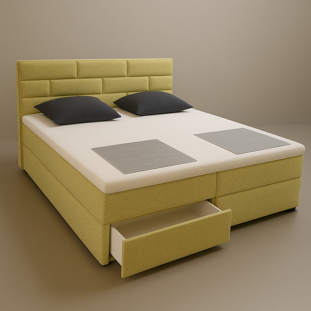 Showroommodel Opberg boxspring met Lade Brick 180 x 200 Lindegroen