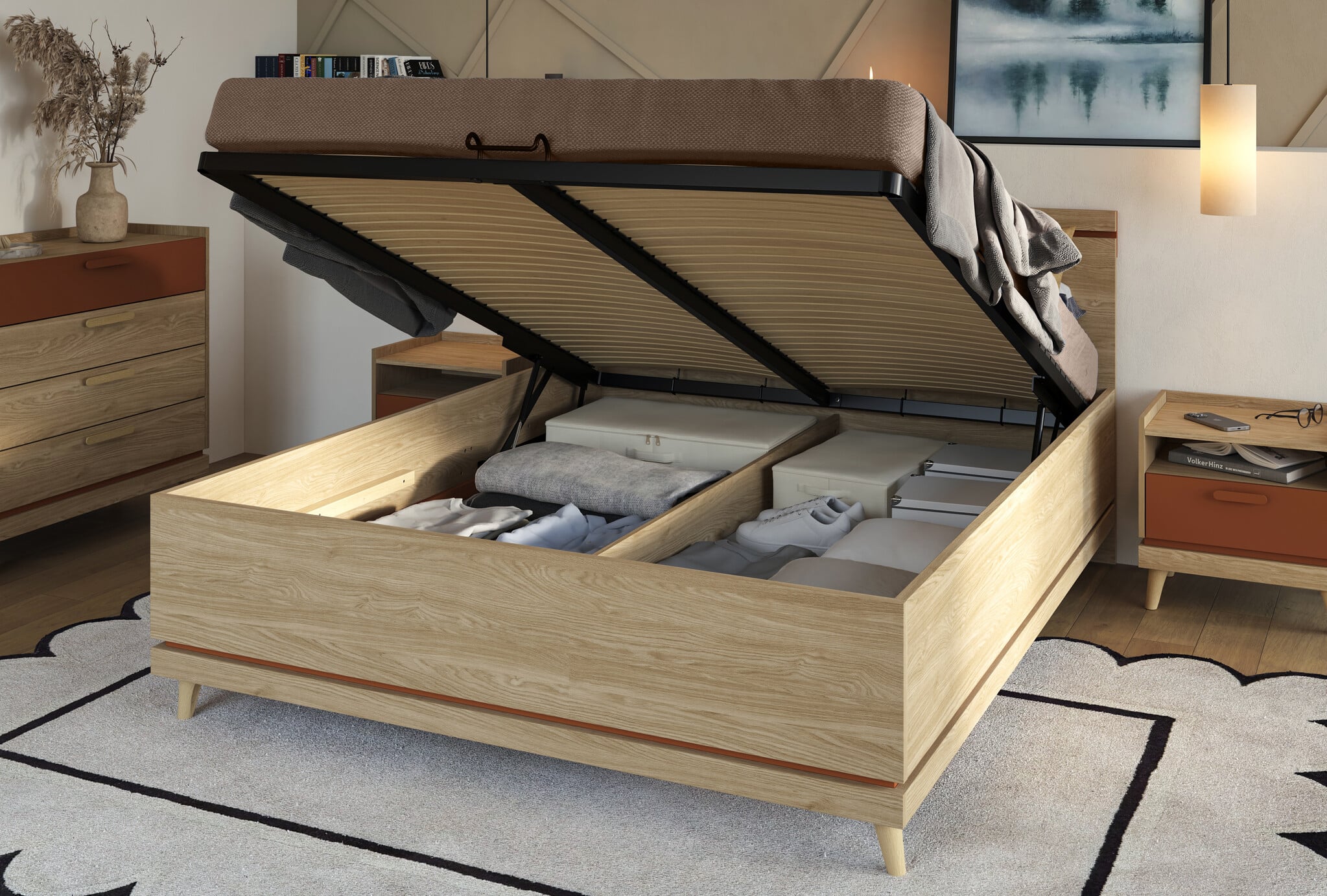 Houten Bed met Opbergruimte Skagen - Eiken