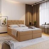 OP=OP Opberg Boxspring Brick  met Lade 180 x 200 Stof beige- matrasklep 10 cm schuim