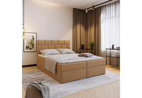 OP=OP Opberg Boxspring Brick  met Lade 180 x 200 Stof beige- matrasklep 10 cm schuim