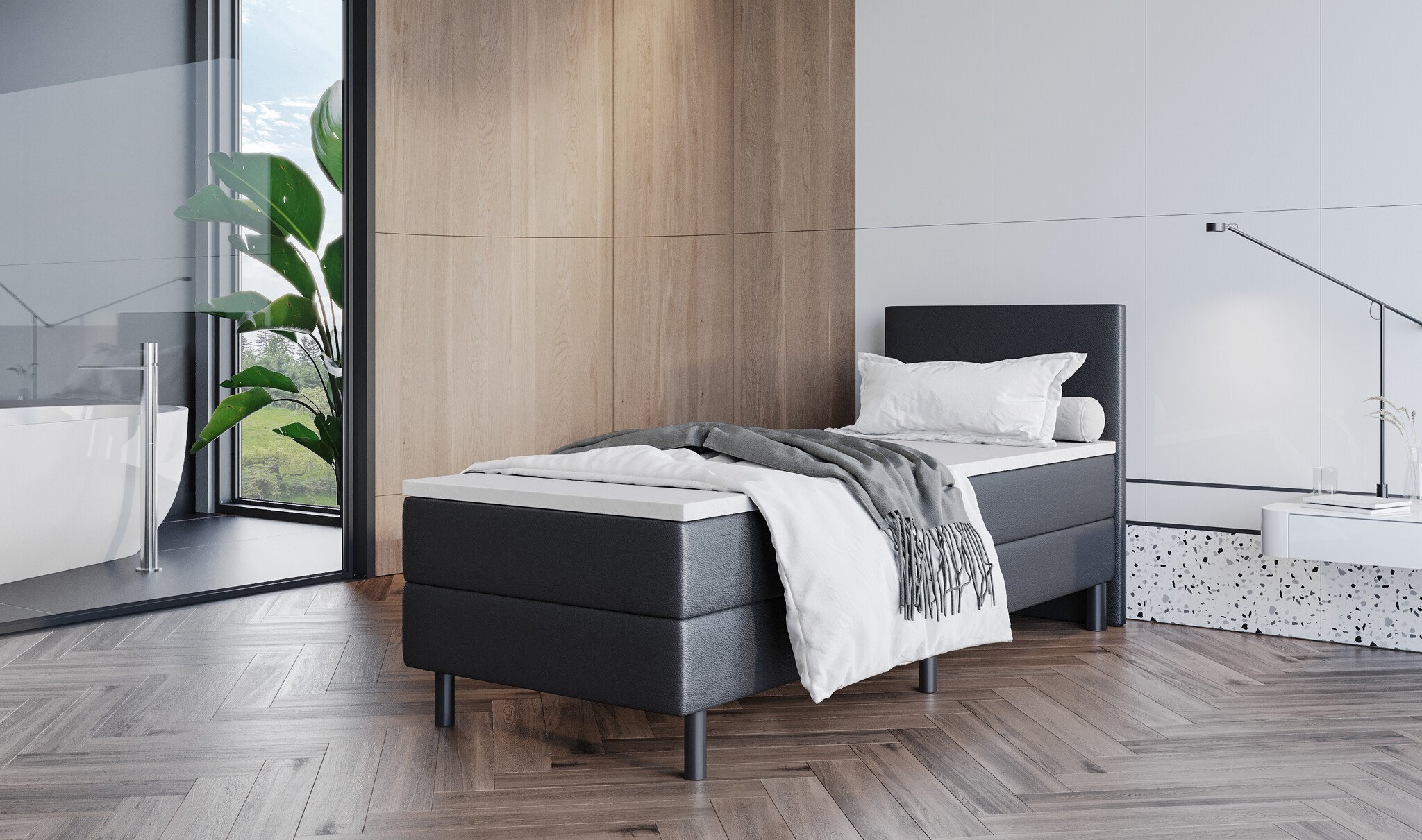 2dekans Boxspring Basic 90 x 200 Zwart -stofschade achterdoek [Niet in originele verpakking]