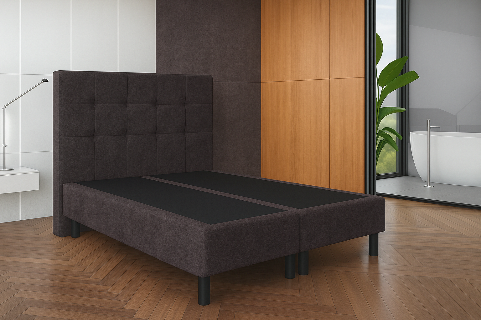 OP=OP Boxspring Bombeer Zonder Matras 180 x 200 Suede Taupe - Verhoogde boxen  - incl 2x Hocker