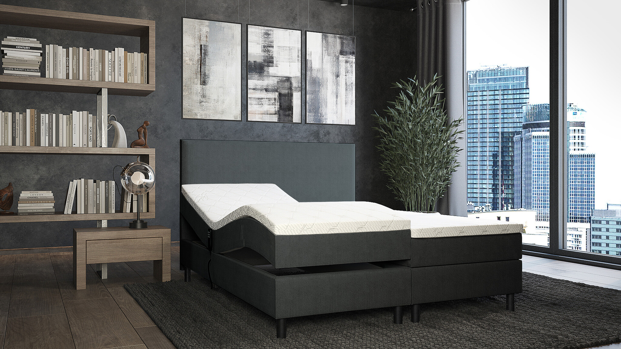 OP=OP Elektrische boxspring Basic 140 x 200 Antraciet- 2x Medium - Tot 120 kg - Pocketvering 300 veren m2