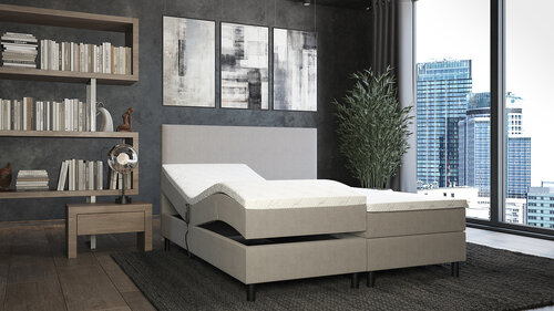 OP=OP Elektrische boxspring  - 160 x 200 - Beige - incl. 2x Medium 300 m2 Pocketvering Matrassen