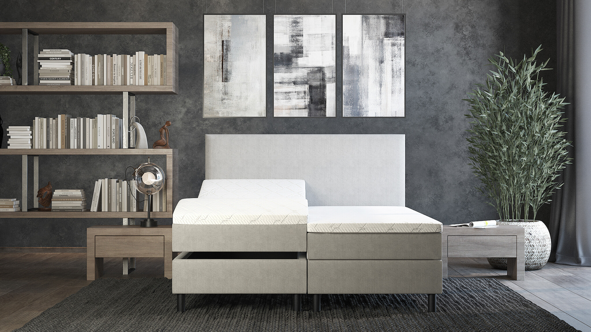 OP=OP Elektrische boxspring  - 160 x 200 - Beige - incl. 2x Medium 300 m2 Pocketvering Matrassen