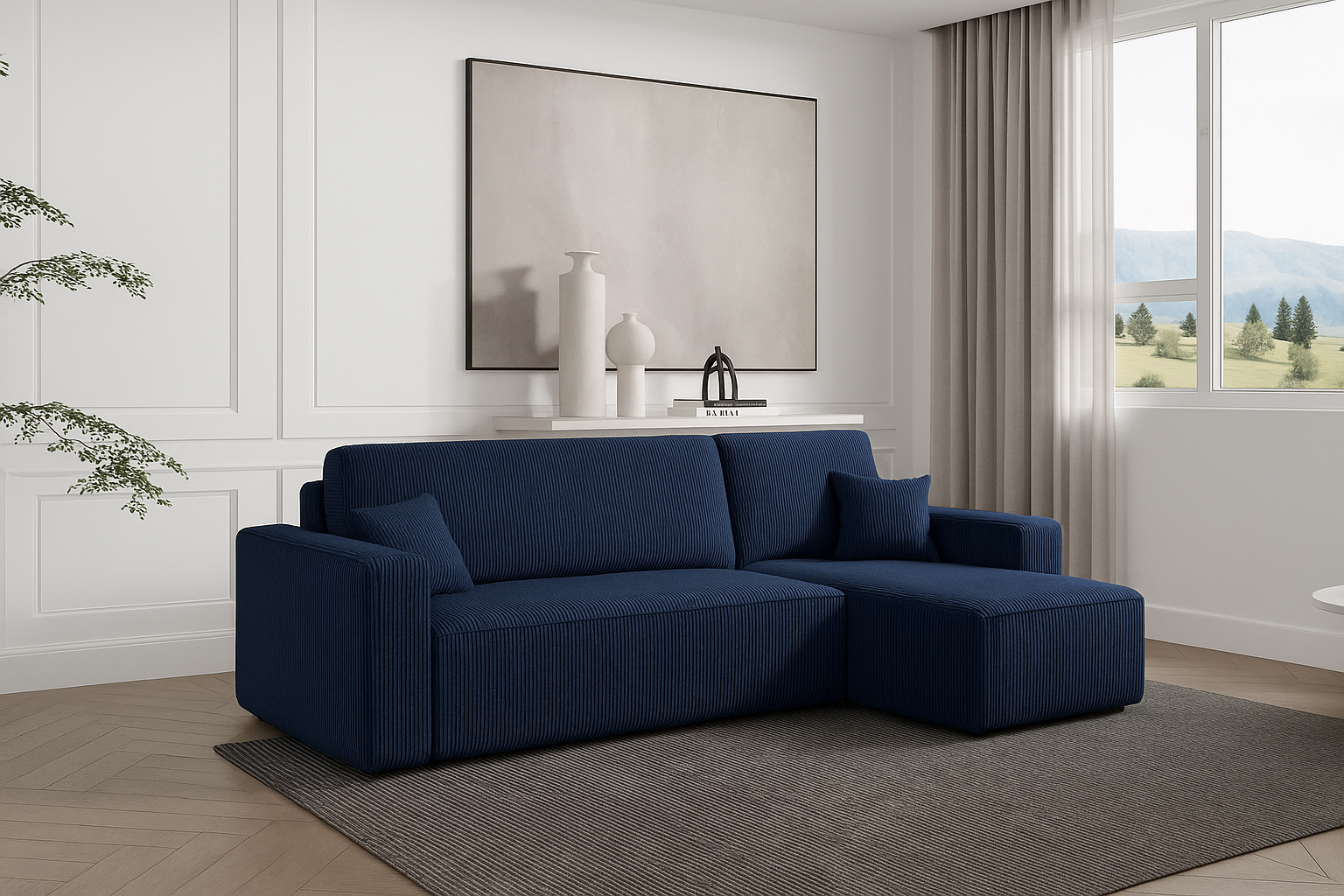 2dekans Hoekbank Karlo Ribstof Blauw - Universeel - Slaapbank met opbergruimte [Niet in originele verpakking]