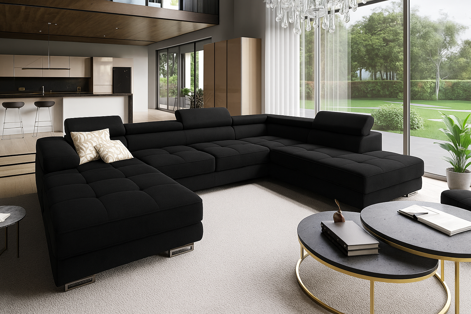 OP=OP Slaapbank met Opbergruimte Sem U-bank XL - Zwart - Rechts