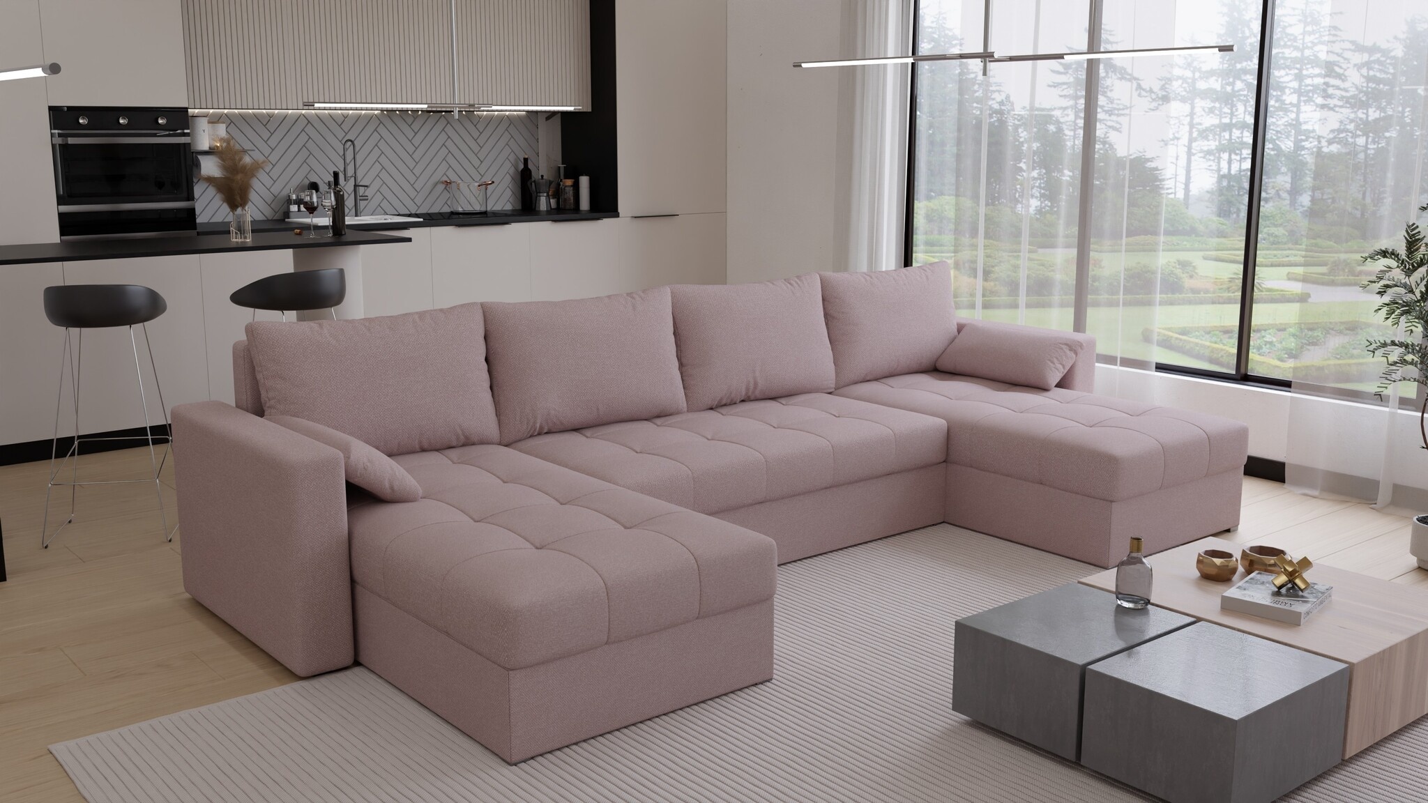 OP=OP U-Bank Kos U -Slaapbank met opbergruimte - Roze