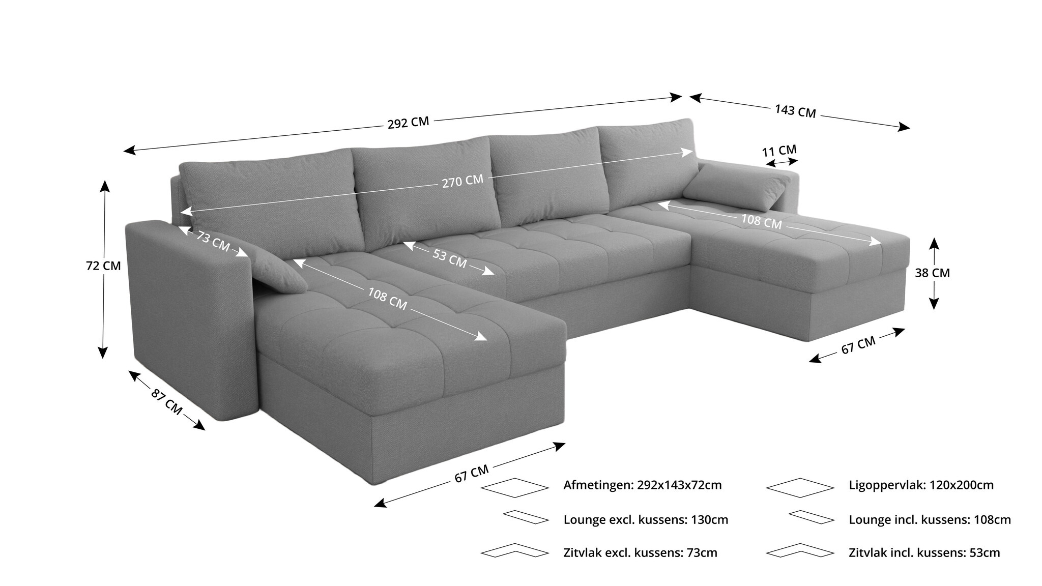 OP=OP U-Bank Kos U -Slaapbank met opbergruimte - Roze