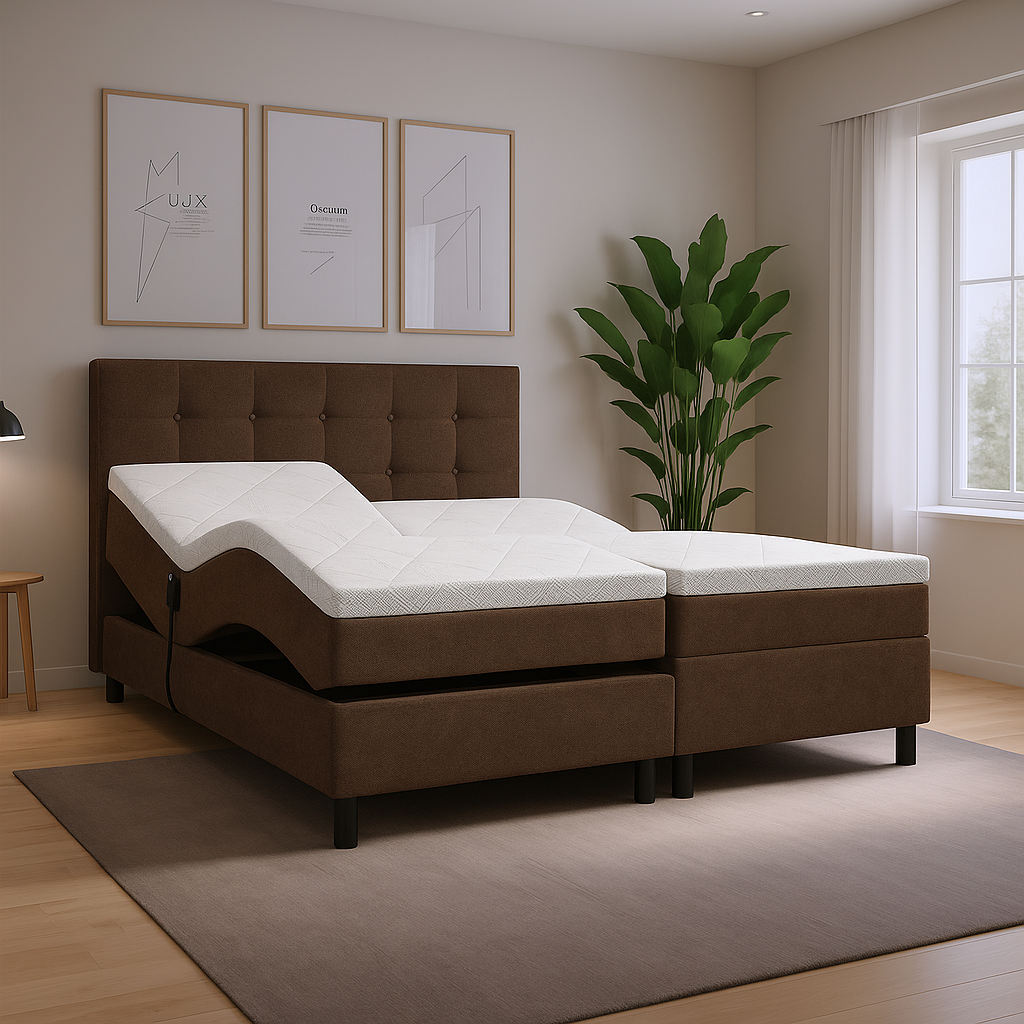 OP=OP Elektrische boxspring Dubai - 180 x 210 Suedelook Taupe - Incl. 1000 m2 pocketvering