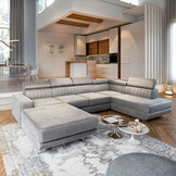 OP=OP Slaapbank met opbergruimte Nero | Rechts | U-bank| Suedelook Mosgroen