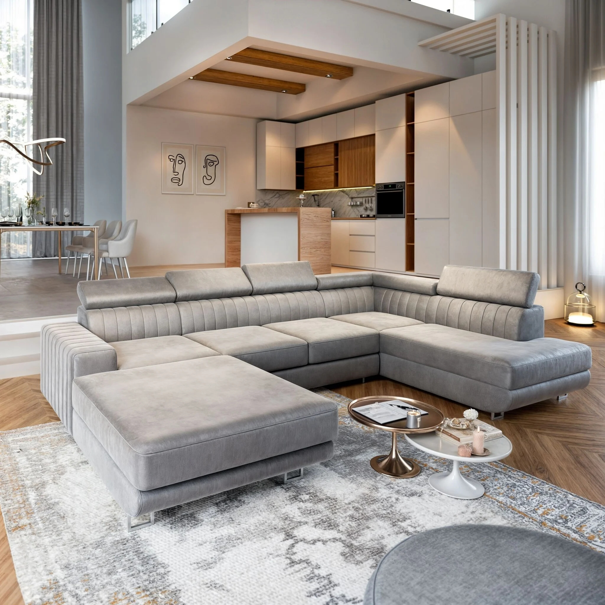 OP=OP Slaapbank met opbergruimte Nero | Rechts | U-bank| Suedelook Mosgroen