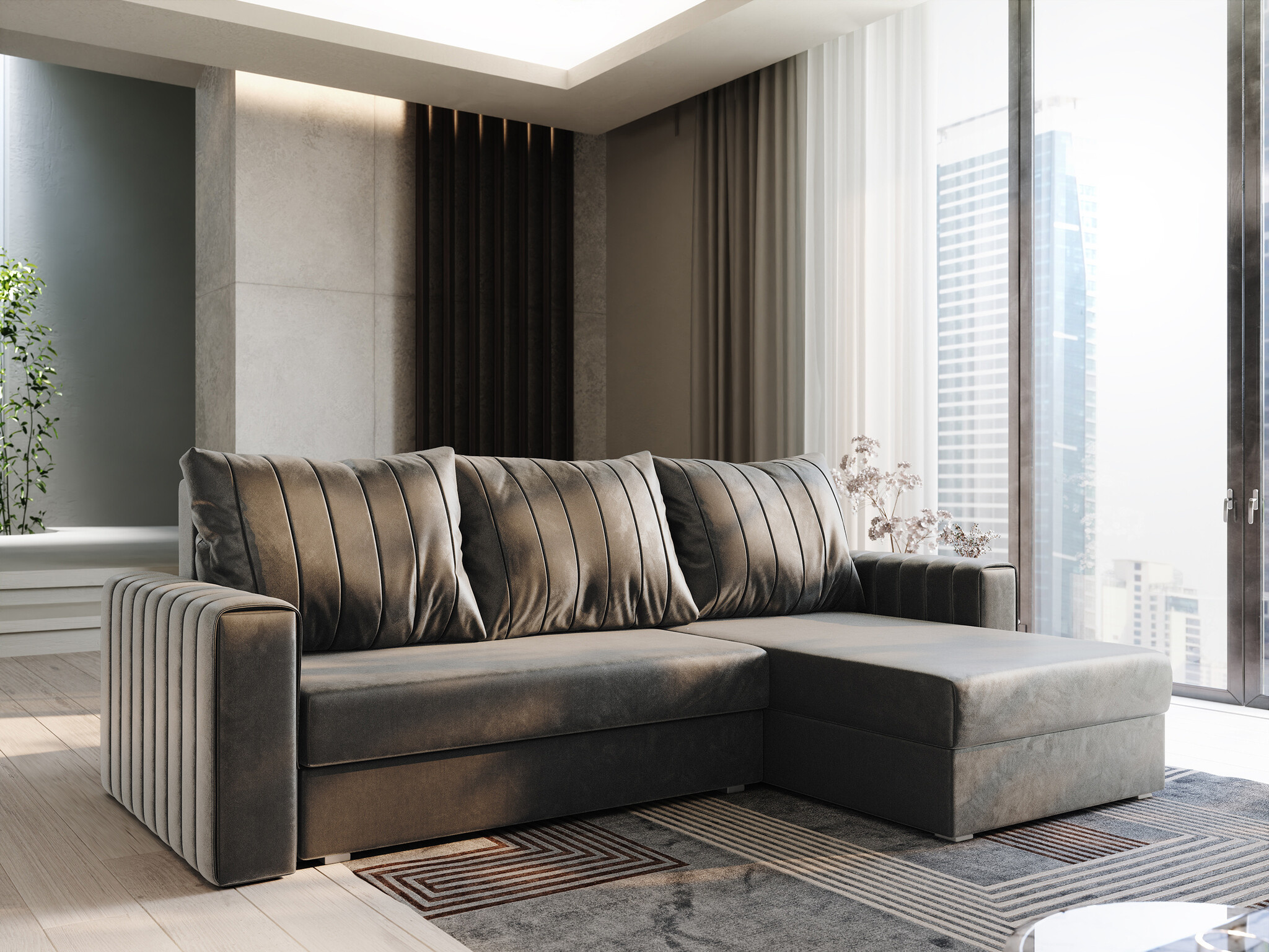 OP=OP Slaapbank met opbergruimte Noa | Hoekbank - Velvet Zalm