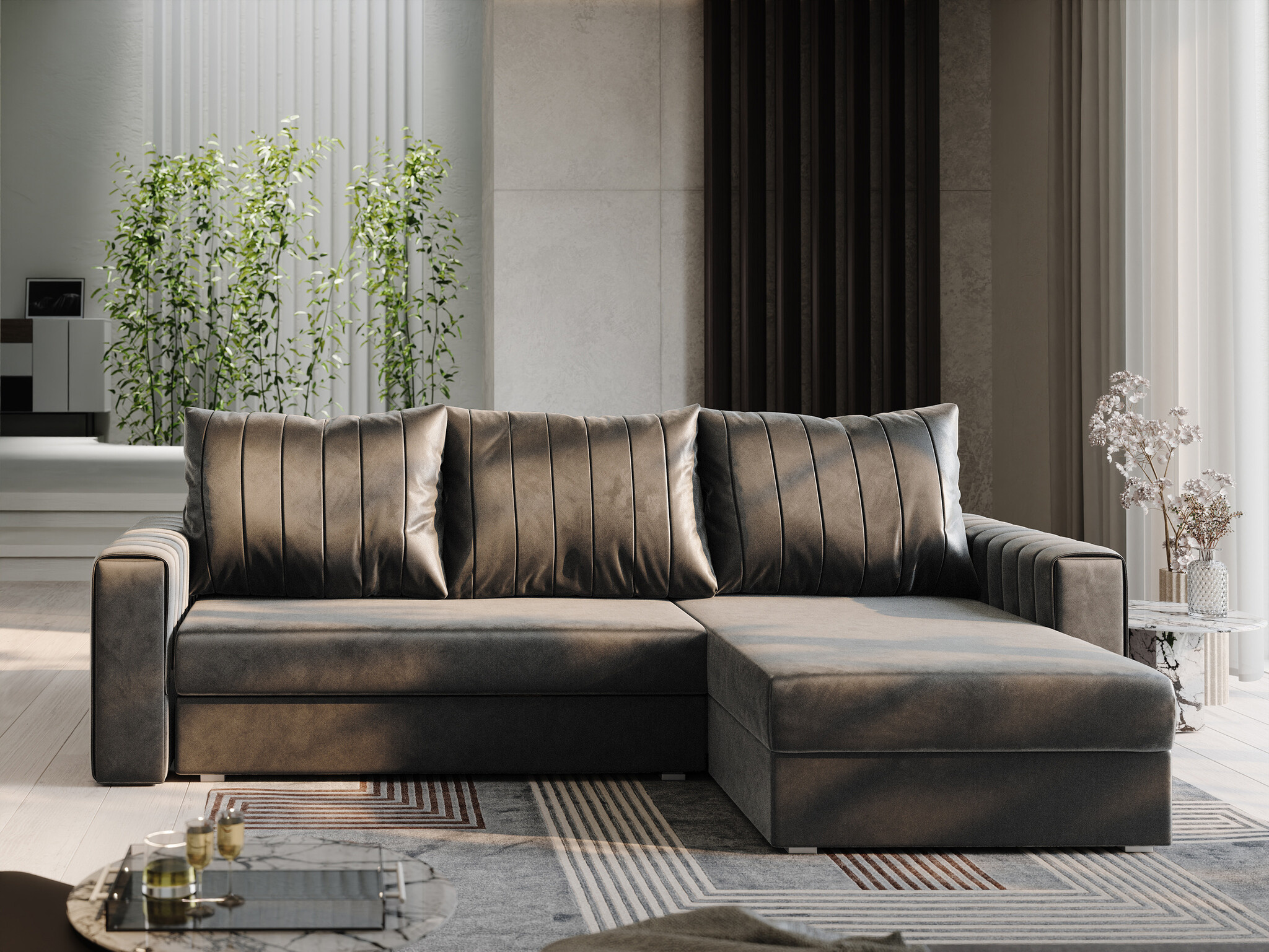 OP=OP Slaapbank met opbergruimte Noa | Hoekbank - Velvet Zalm