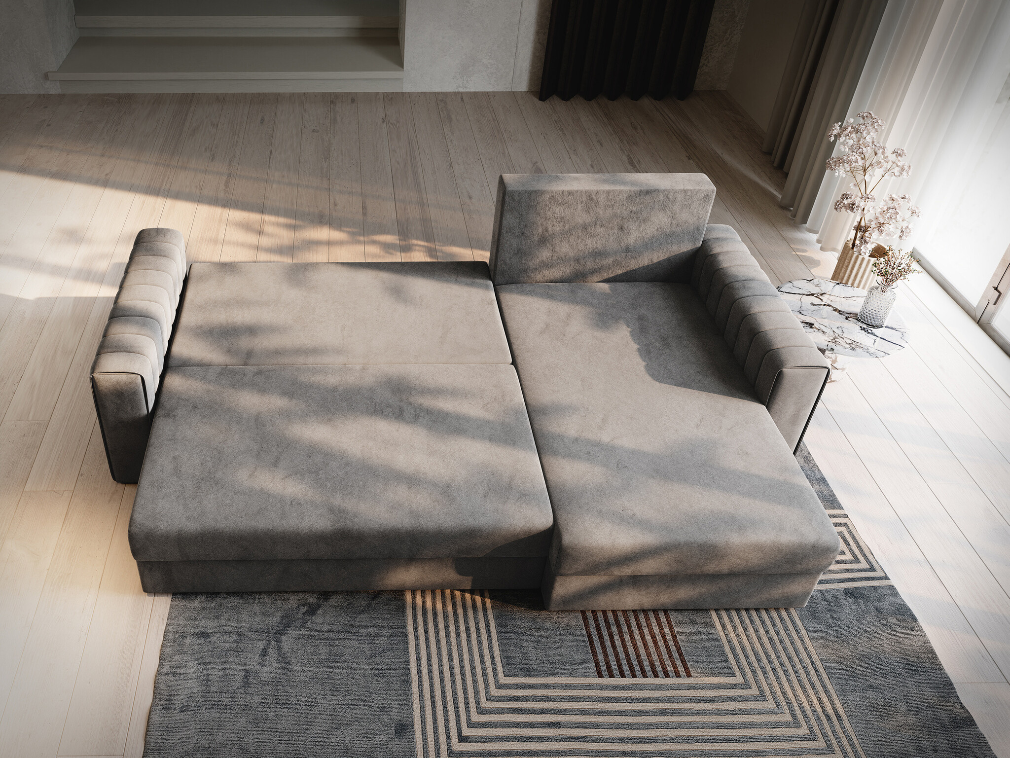 OP=OP Slaapbank met opbergruimte Noa | Hoekbank - Velvet Zalm